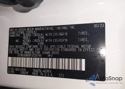 2023 Toyota Highlander Xle z USA, uszkodzony, nr VIN 5TDKDRBH9PS039746